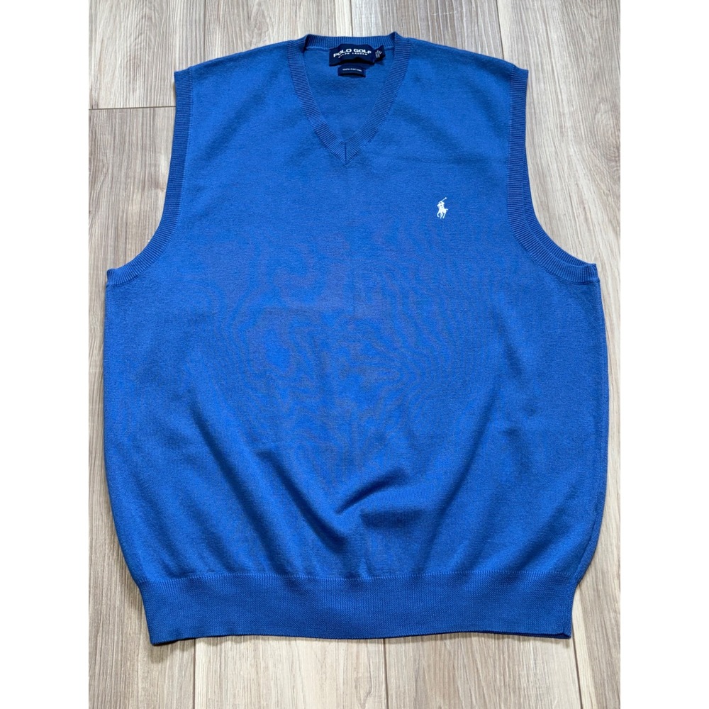 Polo Golf Ralph Lauren Mens Blue 100% Cotton V-Neck Sweater Vest Size Large